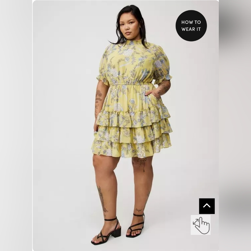 Torrid Yellow Floral Tiered Mini Dress